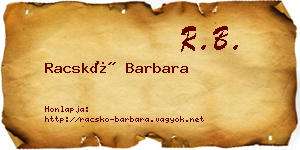 Racskó Barbara névjegykártya